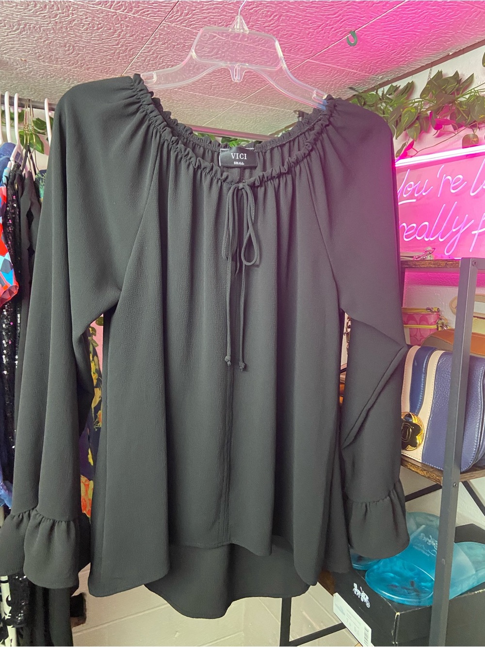 Vici Black Peasant Blouse with Ruffle Cuffs